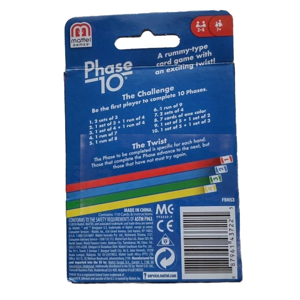 NEW Mattel Phase 10 Card Game New Sealed Ages 7+ 2-6 players, Travel Friendly - Picture 2 of 2